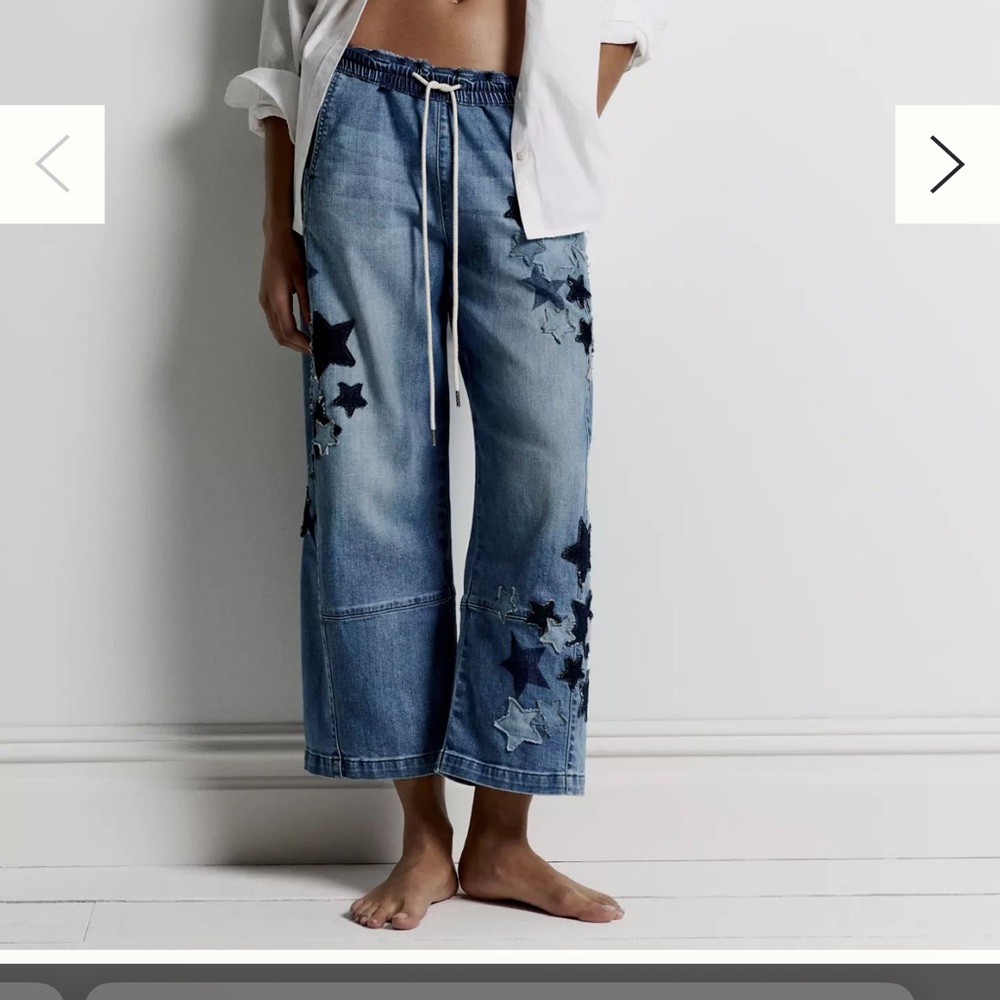 Pilcro Blue Star Embroidered Wide Leg Jeans